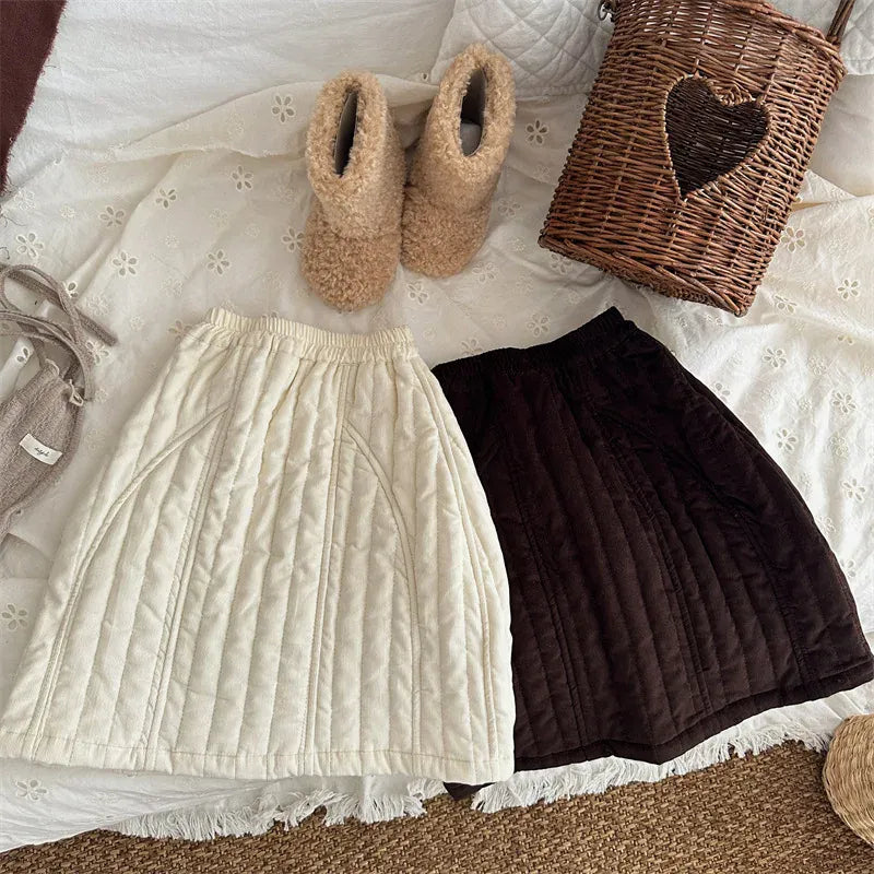 スカート キッズスカート キルティングシンプル防寒ロングスカート