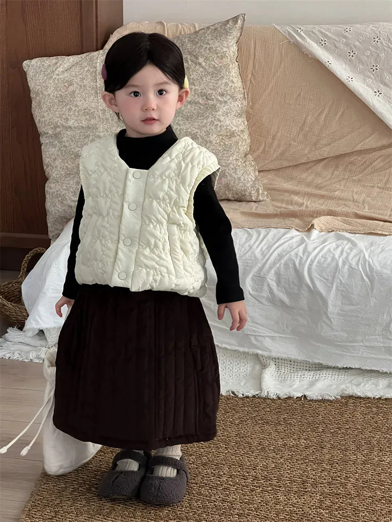 スカート キッズスカート キルティングシンプル防寒ロングスカート