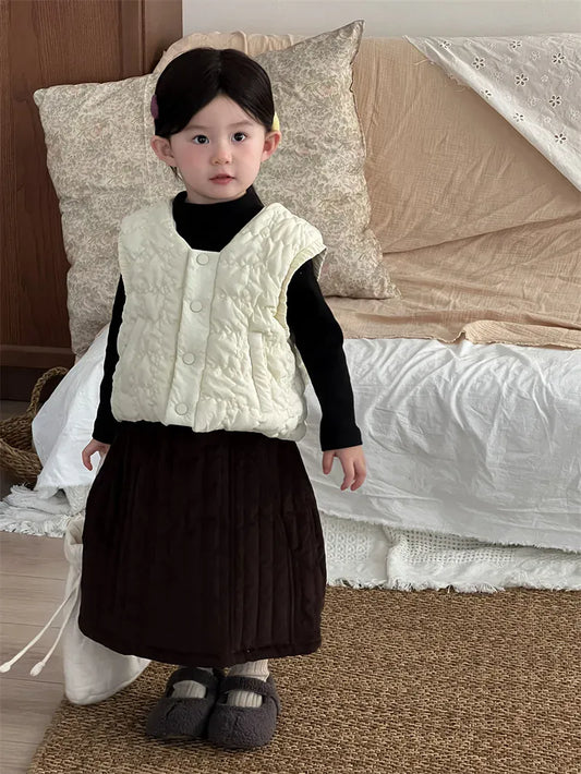 スカート キッズスカート キルティングシンプル防寒ロングスカート