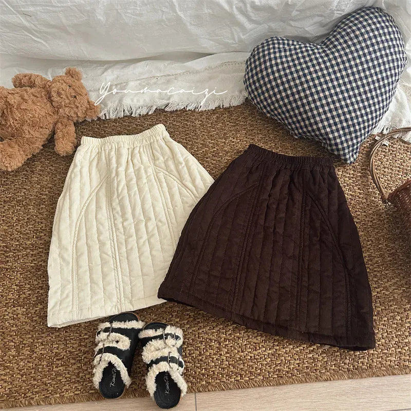 スカート キッズスカート キルティングシンプル防寒ロングスカート