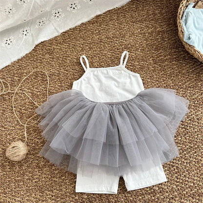 ノースリーブセットアップ キッズセットアップ 2点セット キャミソール+ショートレギンスパンツ レターロゴワンポイント 3カラー【mh0005306】