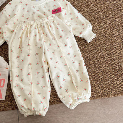 長袖セットアップ キッズセットアップ 2点セット スウェットトレーナー スウェットパンツ フラワー小花柄プリント【mh0004276】