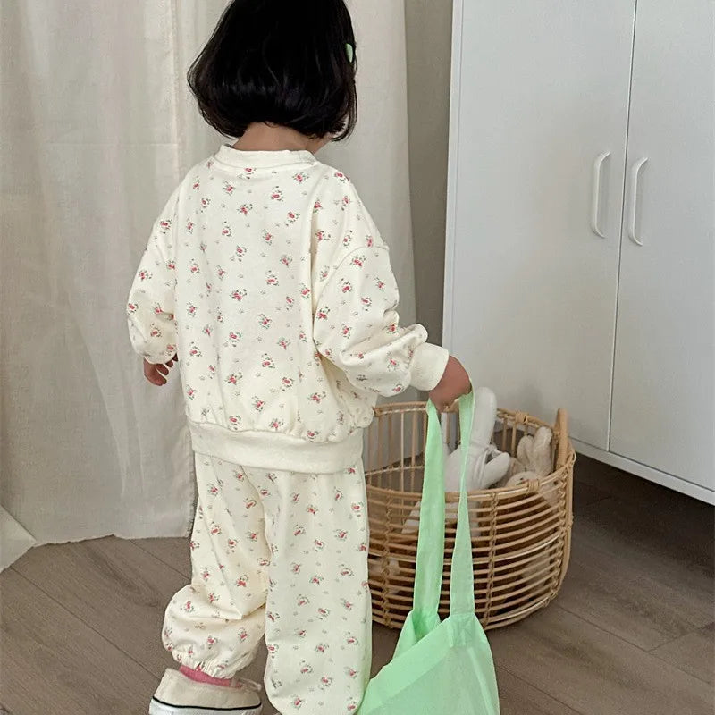 長袖セットアップ キッズセットアップ 2点セット スウェットトレーナー スウェットパンツ フラワー小花柄プリント【mh0004276】