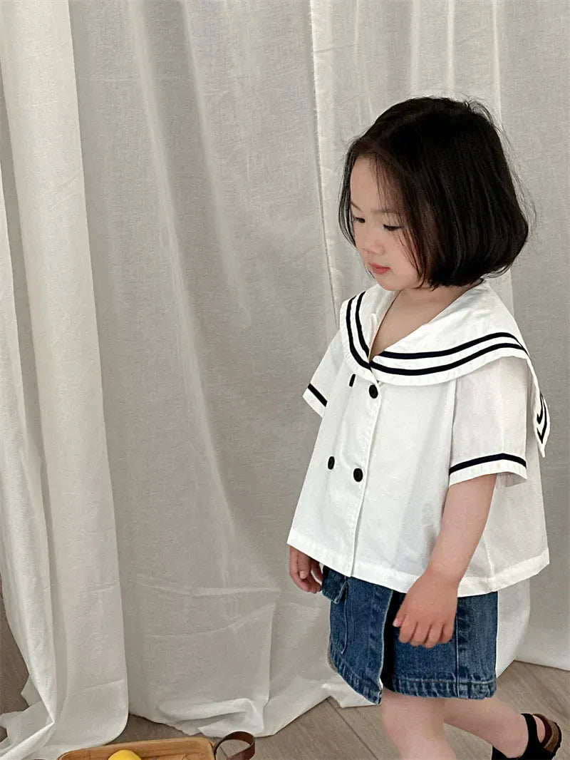 半袖シャツ・ブラウス キッズトップス ネイビーカラー 半袖シャツ ブラウス マリンスタイル 2カラー【mh0005926】