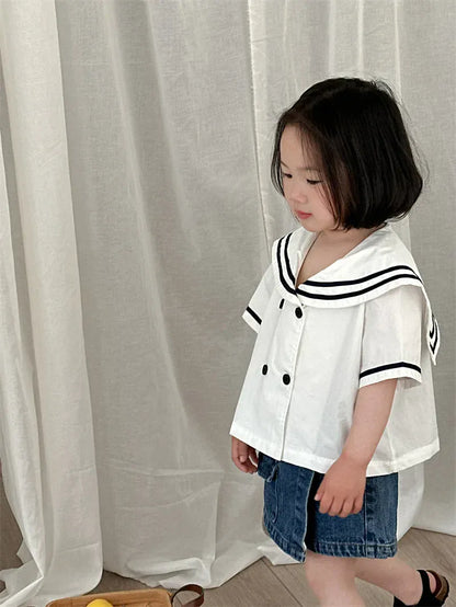半袖シャツ・ブラウス キッズトップス ネイビーカラー 半袖シャツ ブラウス マリンスタイル 2カラー【mh0005926】