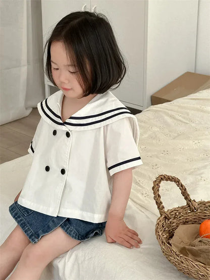 半袖シャツ・ブラウス キッズトップス ネイビーカラー 半袖シャツ ブラウス マリンスタイル 2カラー【mh0005926】
