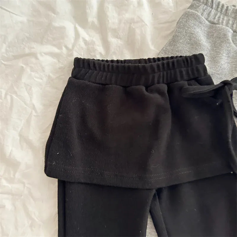 ロングパンツ・スウェットパンツ キッズパンツ サイドリボン巻きスカートドッキングスカッツフレアパンツ 2カラー【mh0006738】