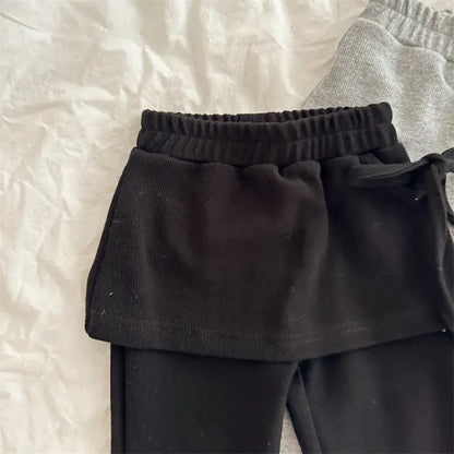 ロングパンツ・スウェットパンツ キッズパンツ サイドリボン巻きスカートドッキングスカッツフレアパンツ 2カラー【mh0006738】