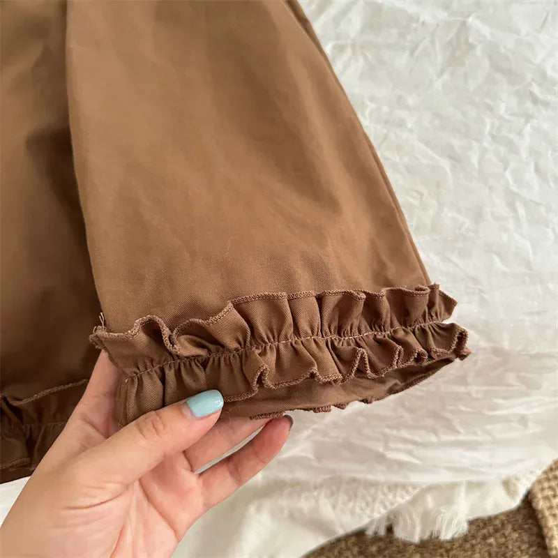 ロングパンツ・スウェットパンツ キッズパンツ 裾フリルワイドルーズパンツ 2カラー【mh0007331】