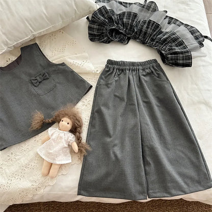 ノースリーブセットアップ リボンポケットベスト+ワイドパンツセットアップ 2点セット【mh0011269】