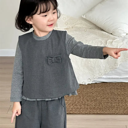 ノースリーブセットアップ リボンポケットベスト+ワイドパンツセットアップ 2点セット【mh0011269】