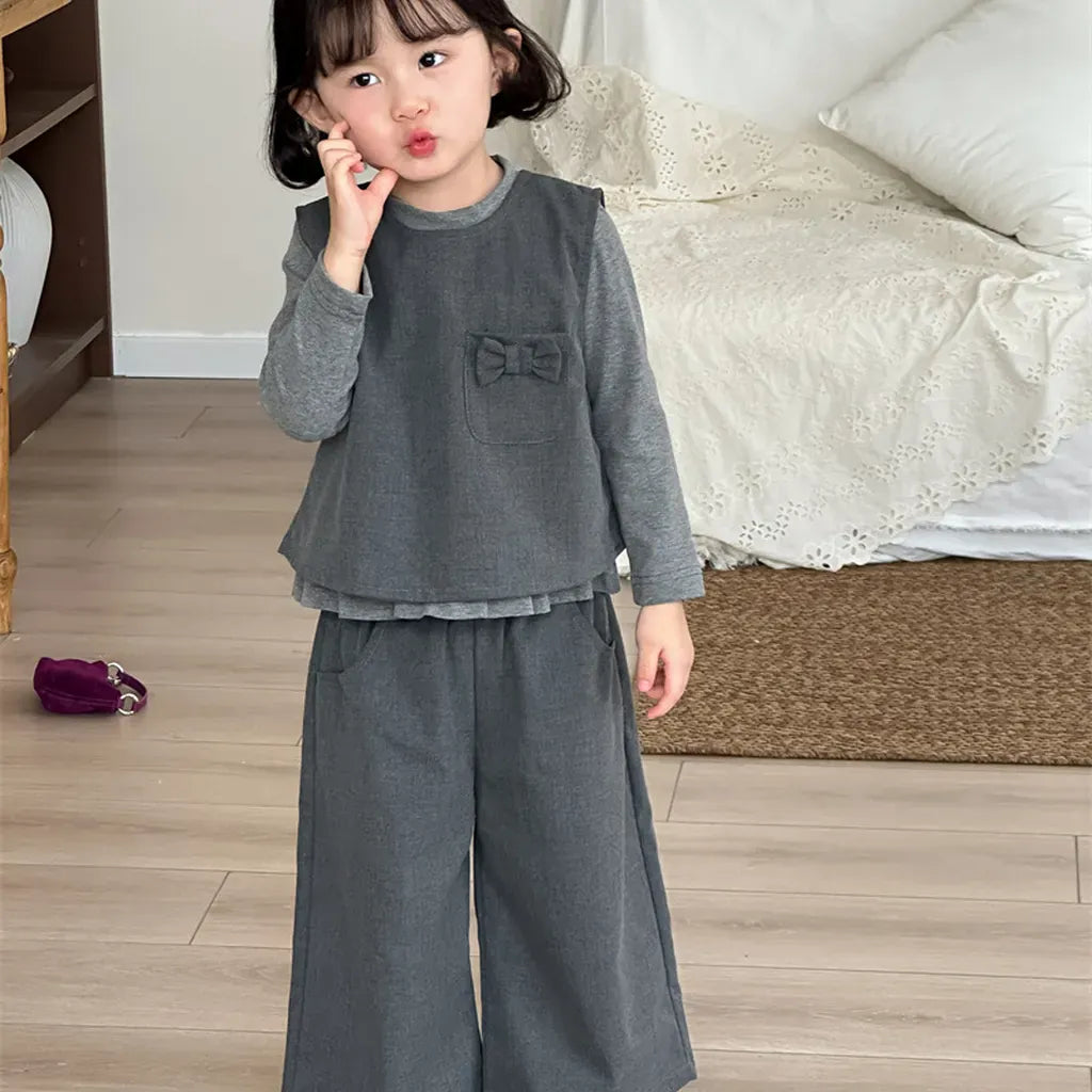 ノースリーブセットアップ リボンポケットベスト+ワイドパンツセットアップ 2点セット【mh0011269】