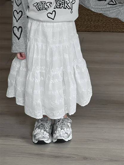 スカート キッズスカート フラワー刺繍ミモレ丈Aラインスカート【mh0008912】