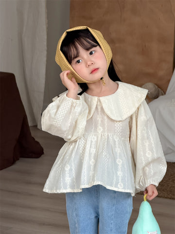 長袖シャツ・ブラウス Apricot / 80cm Embroidery Doll Collar Top 刺繍 襟付きブラウス【mh0012195】