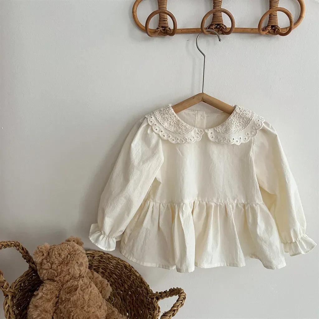 長袖シャツ・ブラウス Apricot / 80cm レース襟フリルヘム長袖ブラウス【mh0011257】