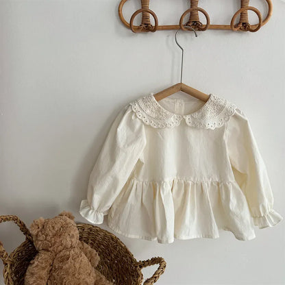 長袖シャツ・ブラウス Apricot / 80cm レース襟フリルヘム長袖ブラウス【mh0011257】