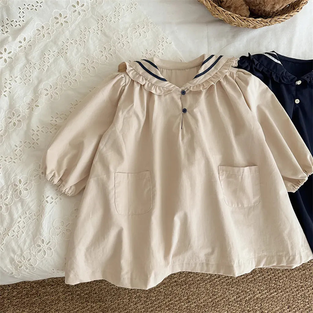 長袖ワンピース Apricot / 80cm セーラーカラー長袖ワンピース【mh0011261】