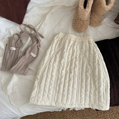 スカート Beige / 18M (80) キッズスカート キルティングシンプル防寒ロングスカート