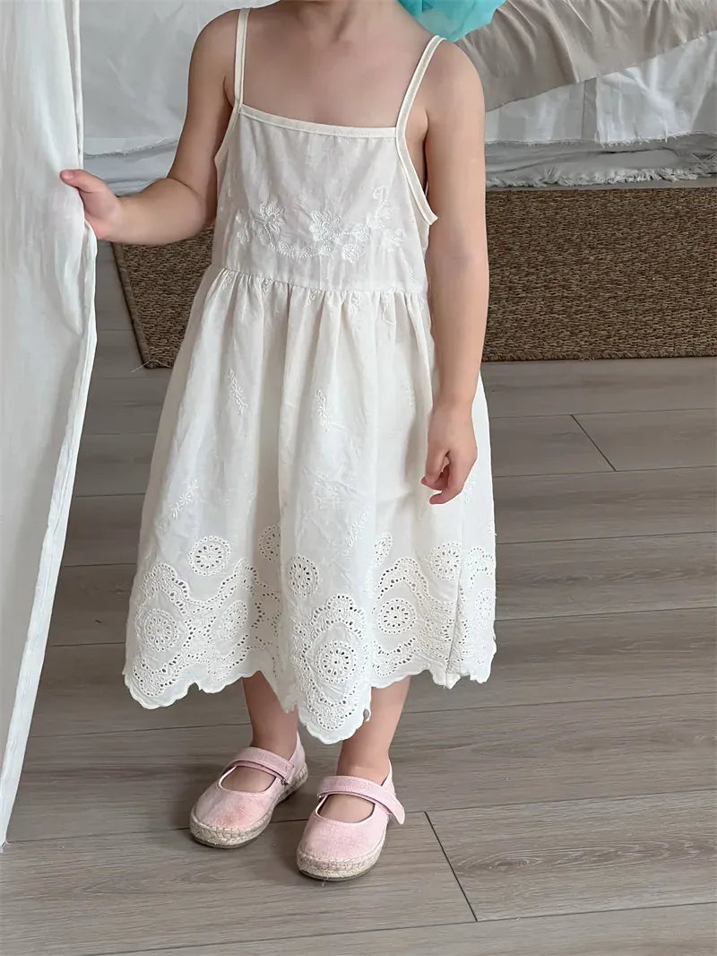 ノースリーブワンピース Beige / 18M (80) キッズワンピース スカラップレース刺繍キャミソールワンピース【mh0008910】