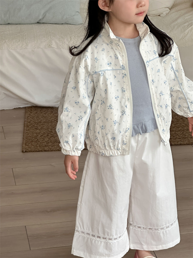 ショートコート・ジャケット・ジャンパー Beige White / 80cm Floral Patchwork Baseball Jacket 花柄 パッチワークブルゾン【mh0012198】