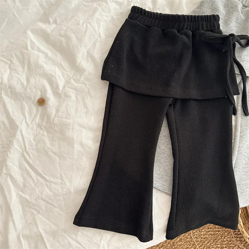 ロングパンツ・スウェットパンツ Black / 18M  (80cm) キッズパンツ サイドリボン巻きスカートドッキングスカッツフレアパンツ 2カラー【mh0006738】