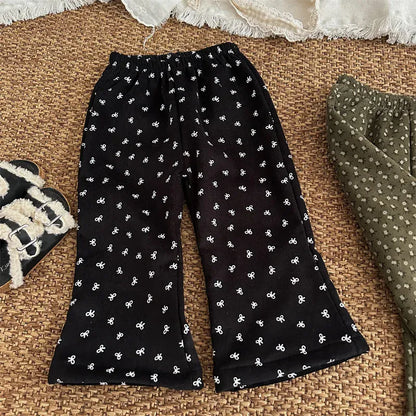 ロングパンツ・スウェットパンツ Black / 18M  (80cm) キッズパンツ フラワープリント裏フリースロングフレアパンツ【mh0007915】