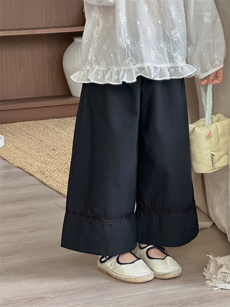 ロングパンツ・スウェットパンツ Black / 80cm Lace Cotton Straight Leg Pants レース コットンパンツ【mh0012199】