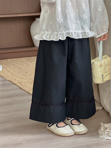 ロングパンツ・スウェットパンツ Black / 80cm Lace Cotton Straight Leg Pants レース コットンパンツ【mh0012199】