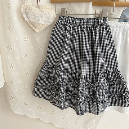 スカート Black / 80cm ギンガムチェックフリルティアードスカート【mh0011258】