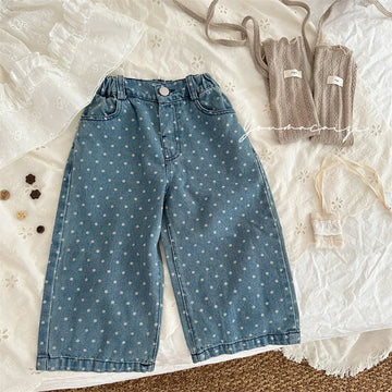 デニムパンツ Blue / 18M (80) キッズパンツ 水玉ドットワイドルーズデニムパンツ ジーンズジーパン【mh0006739】