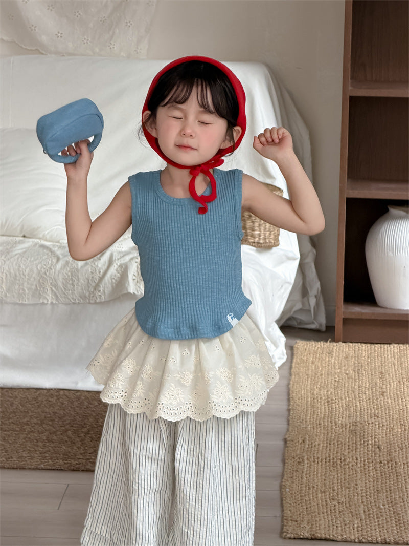 タンクトップ・キャミソール・ノースリーブトップス Blue / 80cm Curved Patch Sleeveless Top パッチワーク タンクトップ【mh0012202】