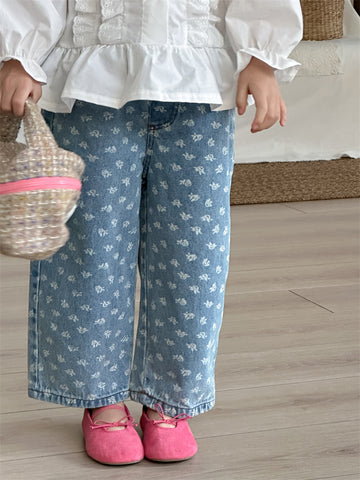 デニムパンツ Blue / 80cm Printed Denim Elastic Waist Pants プリント デニムパンツ【mh0012194】