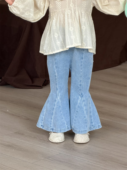 デニムパンツ Blue / 80cm Spliced Elastic Waist Flared Pants フレア デニムパンツ【mh0012196】