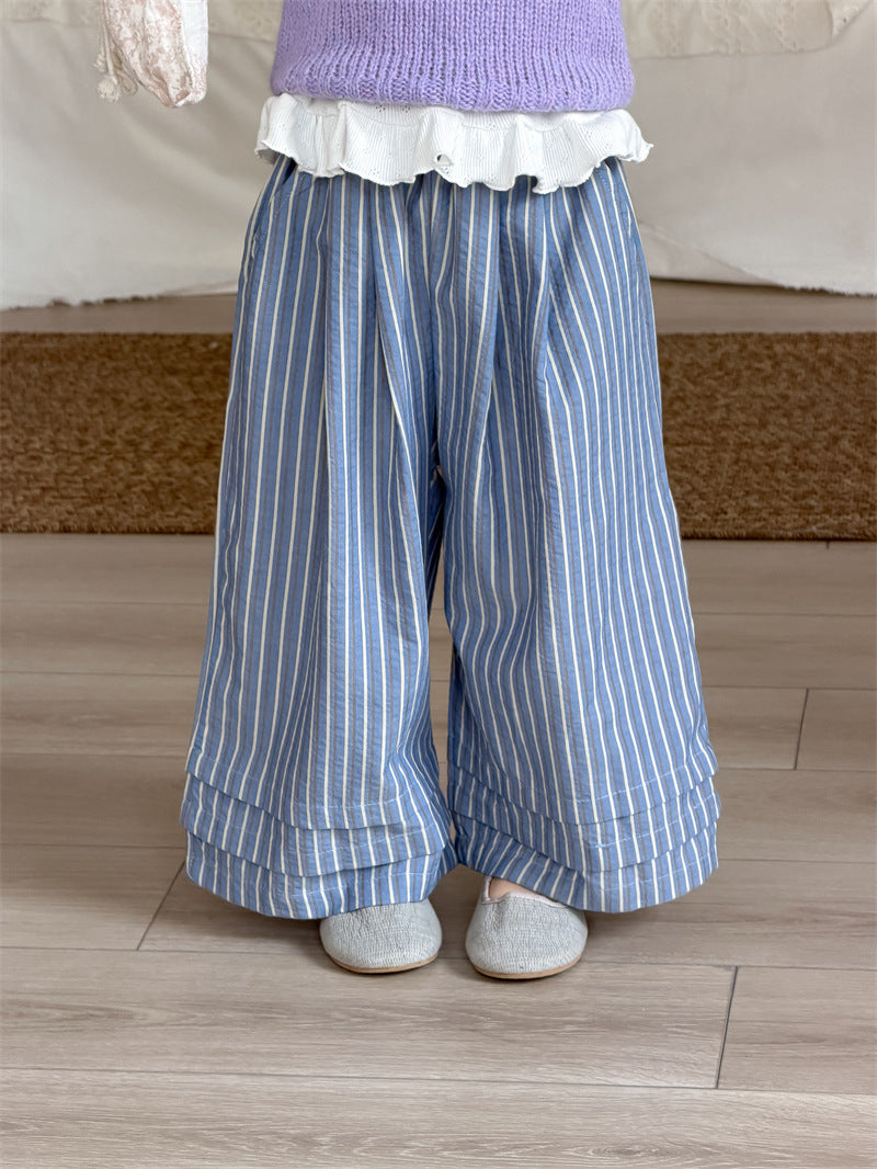 ロングパンツ・スウェットパンツ Blue / 80cm Vertical Frilled Wide Leg Pants フリル ワイドパンツ【mh0012201】