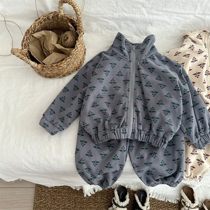 長袖セットアップ Blue Gray / 18M (80) キッズセットアップ 2点セット ジップアップスタンドカラースウェットジャケット+ロングスウェットパンツ 2カラー【mh0006731】