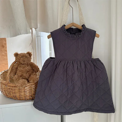 ノースリーブワンピース Blue Gray / 18M (80) キッズワンピース キルティングフリルノースリーブ防寒ワンピース ジャンパースカート【mh0007916】