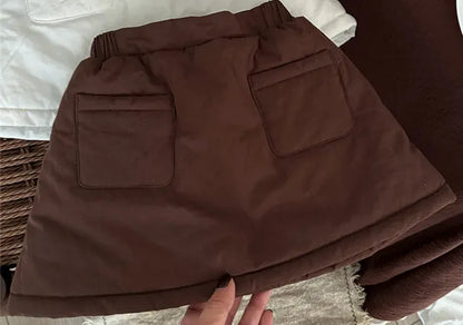 スカート Coffee / 18M (80) キッズスカート パデッド防寒シンプル厚手台形スカート【mh0007918】