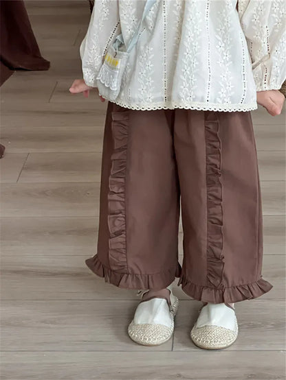 ロングパンツ・スウェットパンツ Coffee / 18M  (80cm) キッズパンツ センター裾フリルワイドルーズロングパンツ【mh0008901】