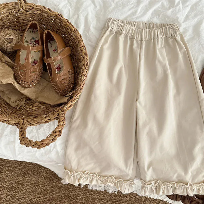 ロングパンツ・スウェットパンツ Creamy White / 80cm キッズパンツ 裾フリルワイドルーズパンツ 2カラー【mh0007331】