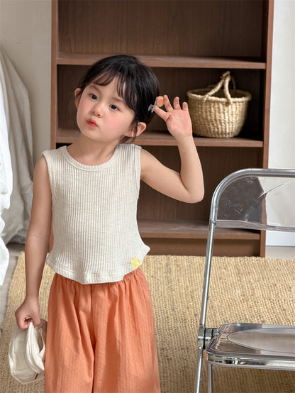 タンクトップ・キャミソール・ノースリーブトップス Creamy White / 80cm Curved Patch Sleeveless Top パッチワーク タンクトップ【mh0012202】