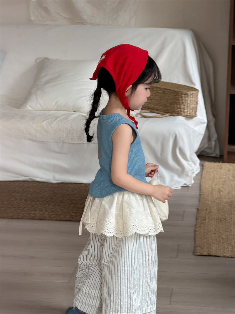 タンクトップ・キャミソール・ノースリーブトップス Curved Patch Sleeveless Top パッチワーク タンクトップ【mh0012202】