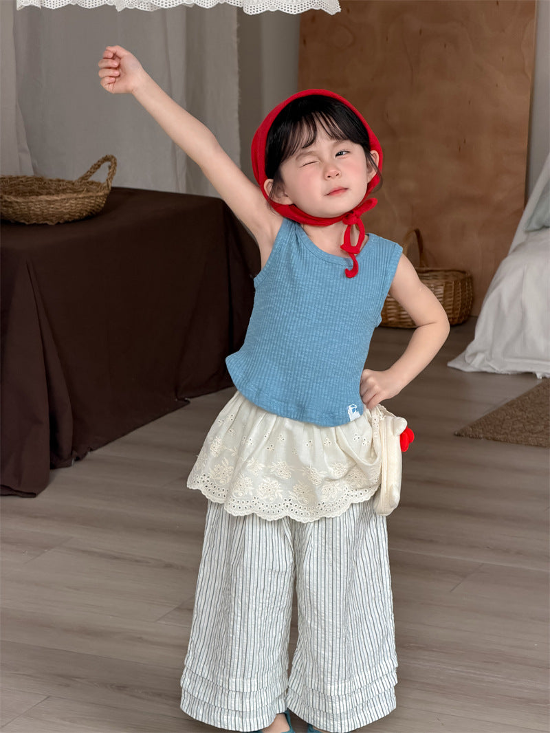 タンクトップ・キャミソール・ノースリーブトップス Curved Patch Sleeveless Top パッチワーク タンクトップ【mh0012202】