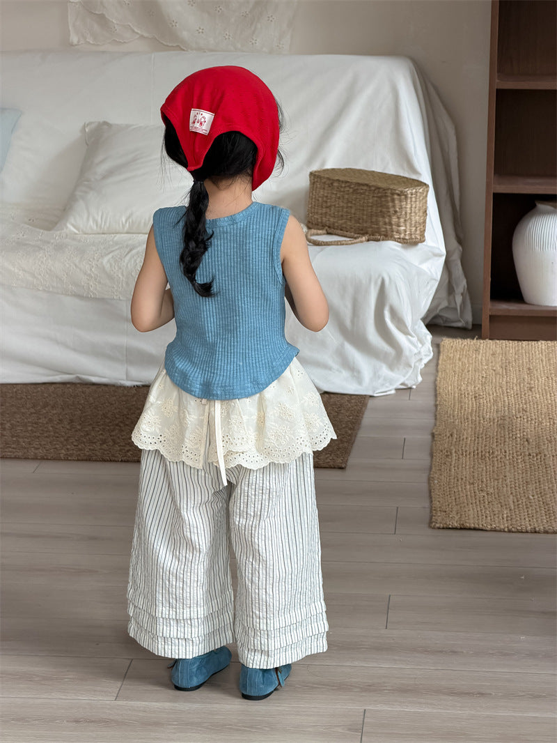 タンクトップ・キャミソール・ノースリーブトップス Curved Patch Sleeveless Top パッチワーク タンクトップ【mh0012202】