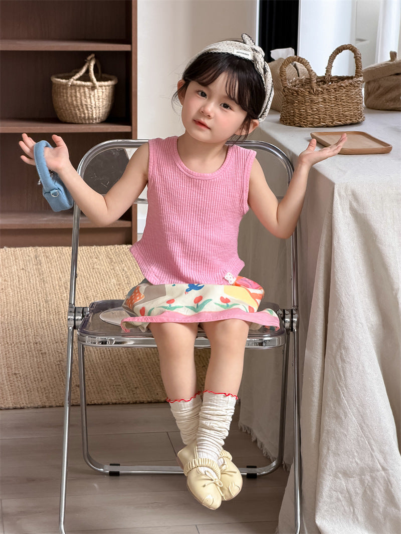 タンクトップ・キャミソール・ノースリーブトップス Curved Patch Sleeveless Top パッチワーク タンクトップ【mh0012202】