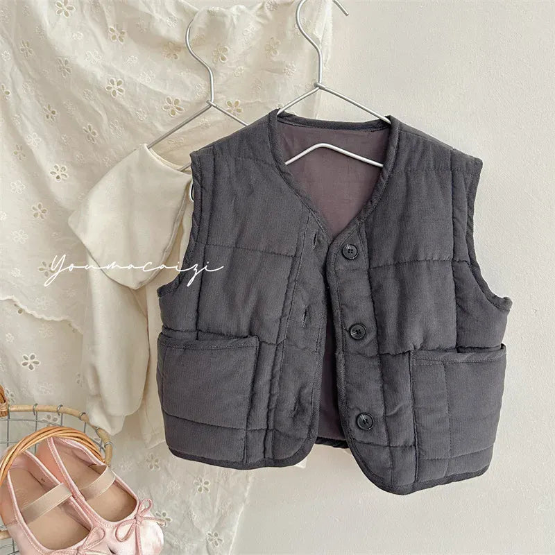 ベスト Dark Grey / 18M (80) キッズベスト 中綿キルティングレトロベストコート ダークグレー【mh0006752】