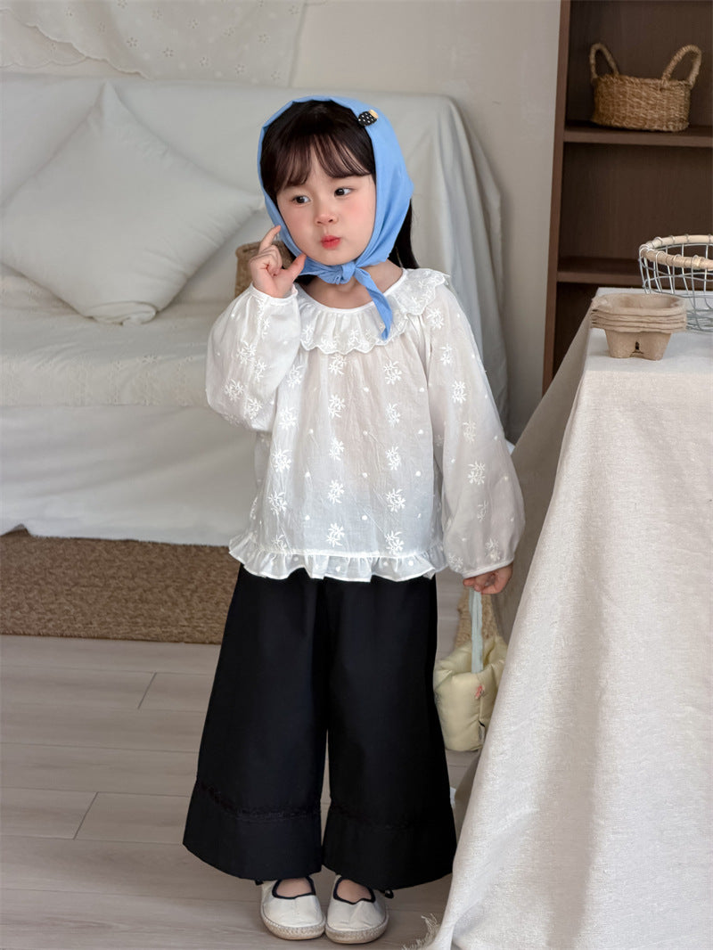 長袖シャツ・ブラウス Embroidery Lace Cotton Shirt 刺繍 襟付きブラウス【mh0012197】