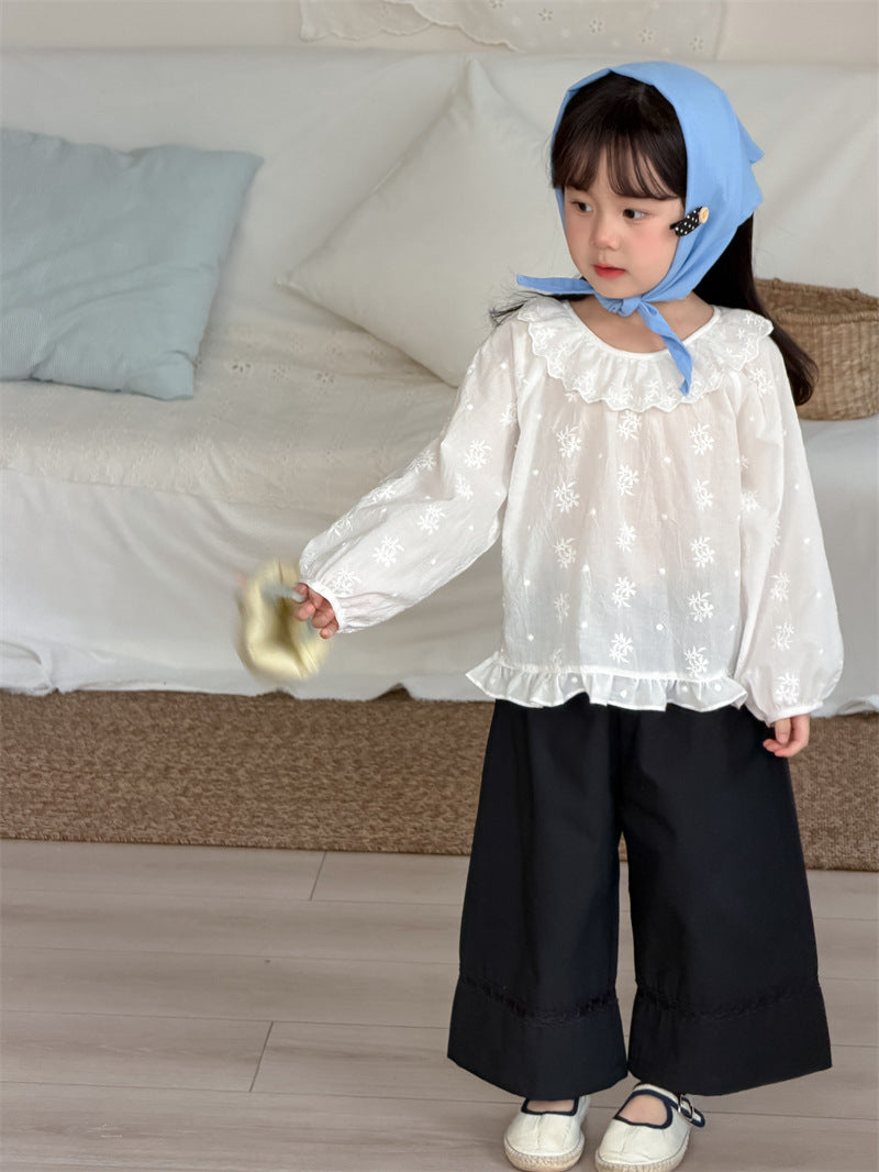 長袖シャツ・ブラウス Embroidery Lace Cotton Shirt 刺繍 襟付きブラウス【mh0012197】