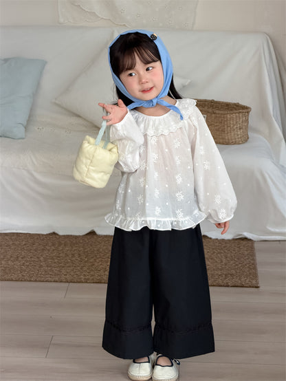 長袖シャツ・ブラウス Embroidery Lace Cotton Shirt 刺繍 襟付きブラウス【mh0012197】