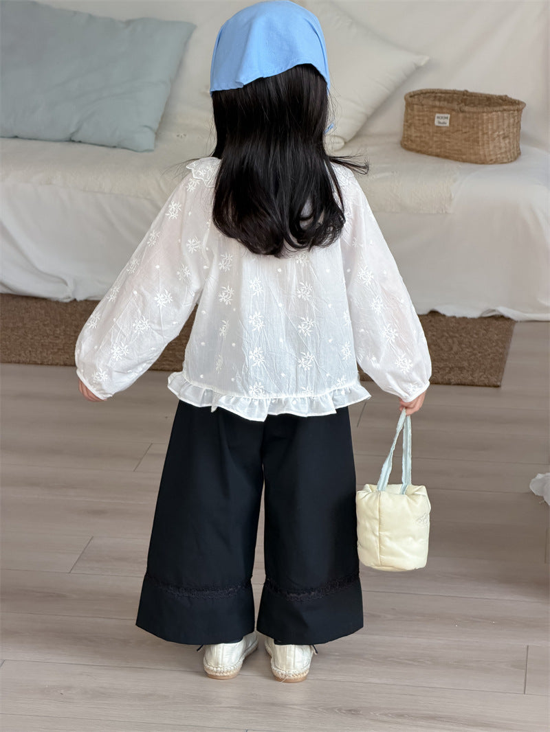 長袖シャツ・ブラウス Embroidery Lace Cotton Shirt 刺繍 襟付きブラウス【mh0012197】