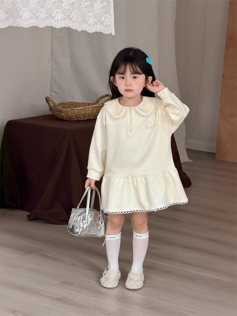 長袖ワンピース Embroidery Lapel Sweatshirt Skirt 刺繍 襟付きワンピース【mh0012188】